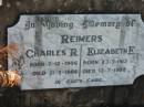 Charles R REIMERS b: 7 Dec 1906, d: 21 May 1986 Elizabeth E REIMERS b: 23 Jul 1913, d: 13 Jul 1988 (Chas, Bess) Lowood General Cemetery  
