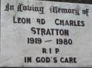 
Leonard Charles STRATTON
1919 - 1980
Lowood General Cemetery

