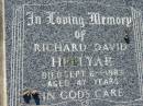 Richard David HELLYAR 6 Sep 1983, aged 47 Lowood General Cemetery  
