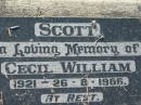 
Cecil William SCOTT
b: 1921, d: 26 Aug 1986
Lowood General Cemetery

