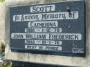 
Catherina SCOTT
b: 1900, d: 1 Dec 1970,
John William Frederick SCOTT
b: 1893, d: 10 Jan 1976
Lowood General Cemetery


