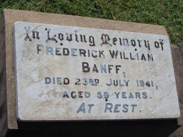 Frederick William BANFF  | 23 Jul 1941, aged 59  | Lowood General Cemetery  | 