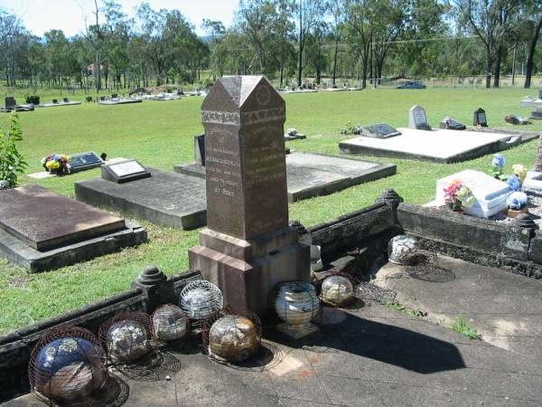 (son) Evan LINDEMANN  | 29 Oct 1931, aged 18 years 4 months  | (husband) Herman LINDEMANN  | 30 Jan 1952, aged 79  | Esta C.J. LINDEMANN  | 23 Apr 1955, aged 73  | Lowood General Cemetery  |   | 