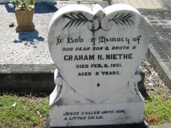 Graham H NIETHE  | 8 Feb 1951, aged 8  | Lowood General Cemetery  |   | 
