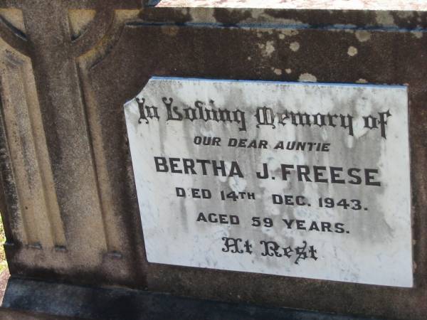 Bertha J FREESE  | 14 Dec 1943 aged 59  | Lowood General Cemetery  |   | 