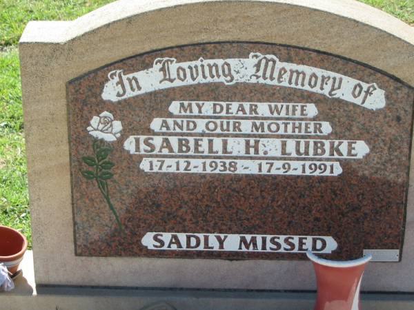 Isabell H LUBKE  | b: 17 Dec 1938, d: 17 Sep 1991  | Lowood General Cemetery  |   | 