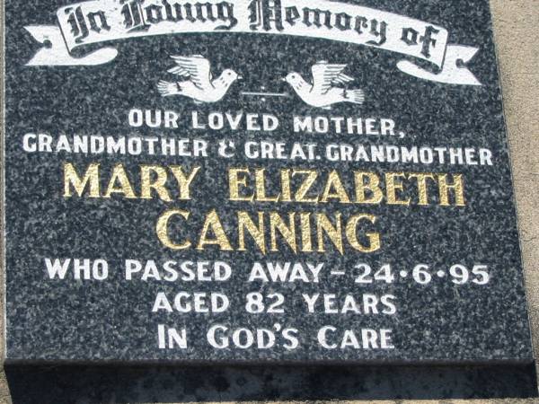 Mary Elizabeth CANNING  | 24 Jun 1995, aged 82  | Lowood General Cemetery  |   | 