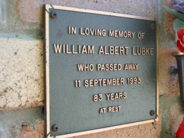 William Albert LUBKE  | 11 Sep 1993, aged 83  | Lowood General Cemetery  |   | 
