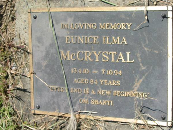 Eunice Ilma McCRYSTAL  | b: 13 Apr 1910, 7 Oct 1994, aged 84  | Lowood General Cemetery  |   | 