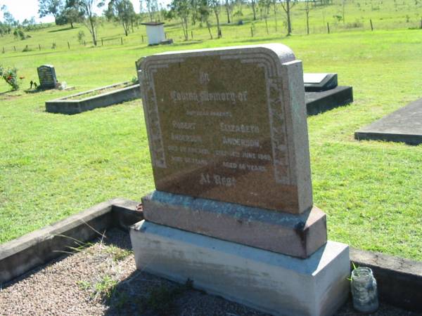 Robert ANDERSON  | 5 Aug 1921, aged 63  | Elizabeth ANDERSON  | 14 Jun 1949, aged 86  | Lowood General Cemetery  |   | 