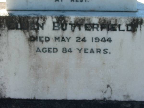 John BUTTERFIELD  | 24 May 1919, aged 62  | Ellen BUTTERFIELD  | 24 May 1944, aged 84  | Lowood General Cemetery  |   | 