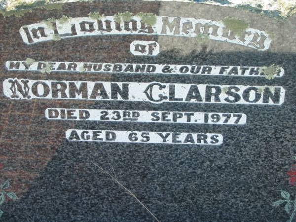 Norman Clarson  | 23 Sep 1977, aged 65  | Lowood General Cemetery  |   | 