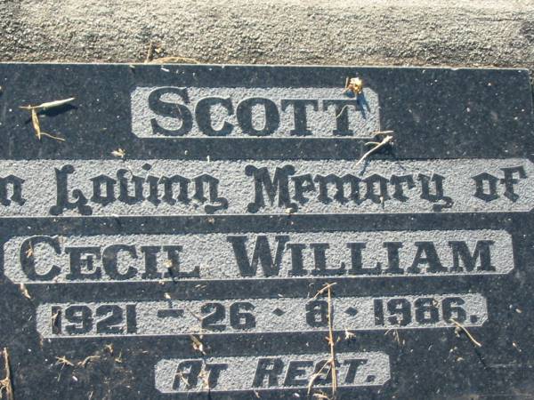 Cecil William SCOTT  | b: 1921, d: 26 Aug 1986  | Lowood General Cemetery  |   | 