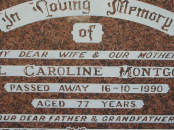 Muriel Caroline MONTGOMERY (wife)  | 16 Oct 1990, aged 77  | Leslie MONTGOMERY  | 18 Jun 1999, aged 86  | Lowood General Cemetery  |   | 