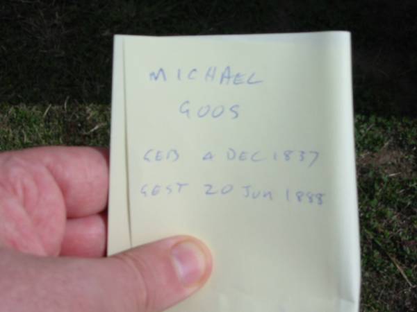 Michael GOOS, born 4 Dec 1837 died 20 June 1888;  | Lowood Trinity Lutheran Cemetery (Bethel Section), Esk Shire  | 