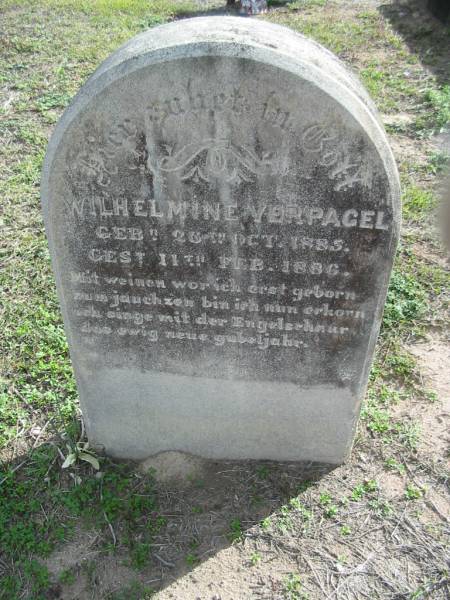 Wilhelmine VORPAGEL, born 26 Oct 1885 died 11 Feb 1886;  | Lowood Trinity Lutheran Cemetery (Bethel Section), Esk Shire  | 