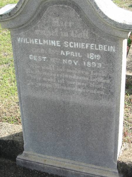 Wilhelmine SCHIEFELBEIN, born Apr 1819 died Nov 1893;  | Lowood Trinity Lutheran Cemetery (Bethel Section), Esk Shire  | 