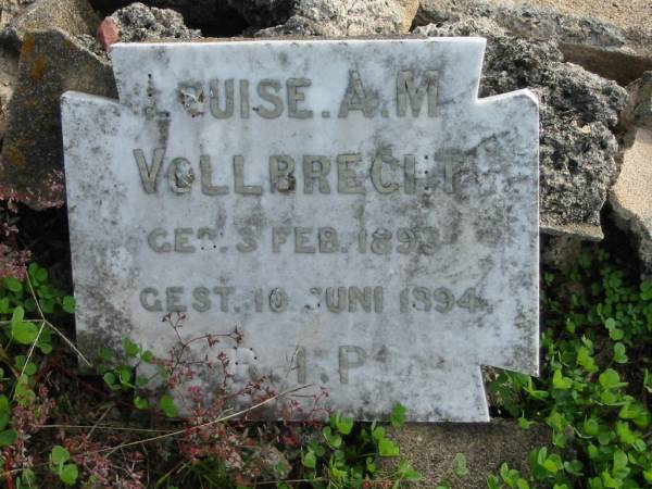 Louise A.M. VOLLBRECHT, born 3 Feb 1893 died 10 June 1894;  | 