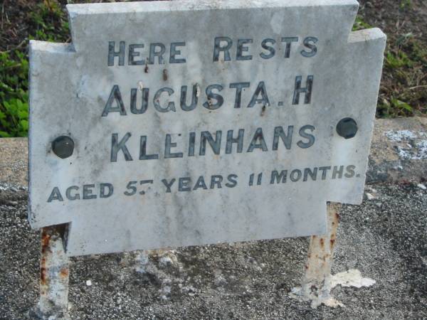 Augusta H. KLEINHANS, aged 57 years 11 months;  | Lowood Trinity Lutheran Cemetery (Bethel Section), Esk Shire  | 