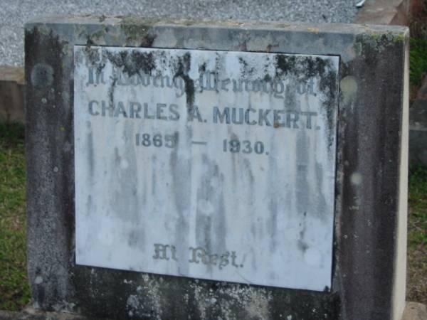 Charles A. MUCKERT, 1865-1930;  | Lowood Trinity Lutheran Cemetery (Bethel Section), Esk Shire  | 