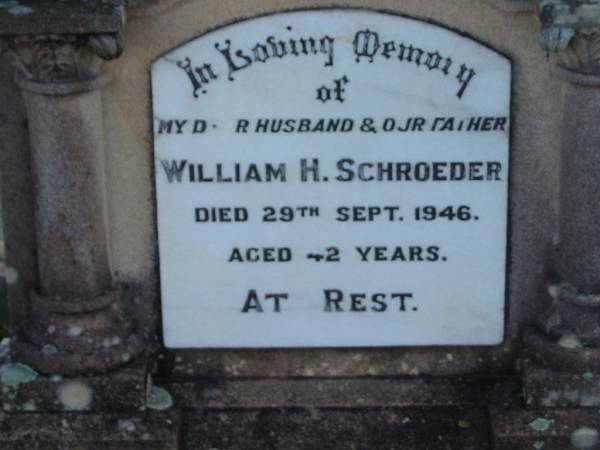 William H. SCHROEDER, died 29 Sept 1946 aged 42 years, husband father;  | Lowood Trinity Lutheran Cemetery (Bethel Section), Esk Shire  | 