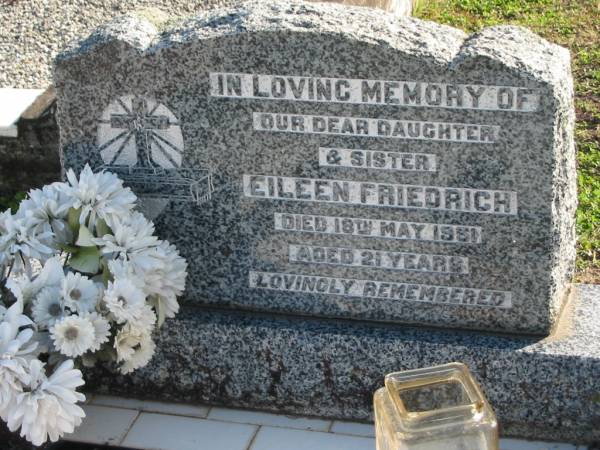 Eileen FRIEDRICH, died 18 May 1951 aged 21 years, daughter sister;  | Lowood Trinity Lutheran Cemetery (Bethel Section), Esk Shire  | 