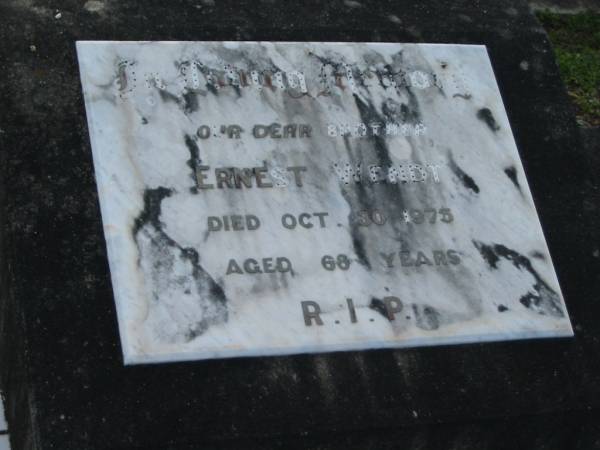 Ernest WENDT, died 30 Oct 1975 aged 68 years, brother;  | Lowood Trinity Lutheran Cemetery (Bethel Section), Esk Shire  | 