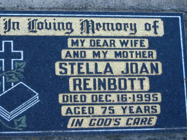 Stella Joan REINBOTT, died 16 Dec 1995 aged 75 years, wife mother;  | Lowood Trinity Lutheran Cemetery (Bethel Section), Esk Shire  | 