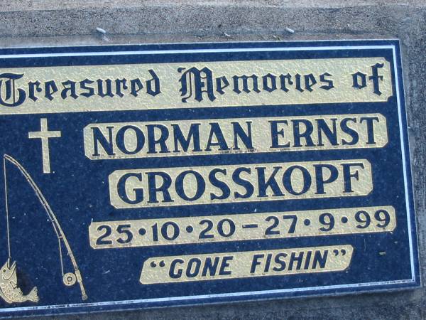 Norman Ernst GROSSKOPF, 25-10-20 - 27-9-99;  | Lowood Trinity Lutheran Cemetery (Bethel Section), Esk Shire  | 