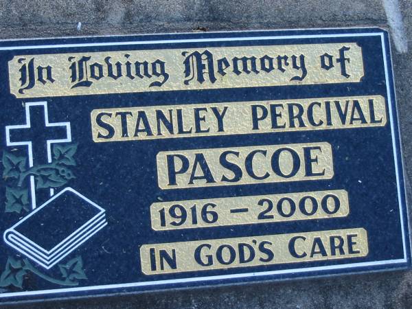 Stanley Percival PASCOE, 1916-2000;  | Lowood Trinity Lutheran Cemetery (Bethel Section), Esk Shire  | 