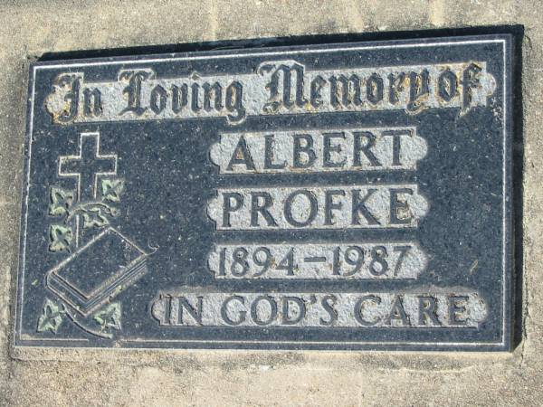 Albert PROFKE, 1894 - 1987;  | Lowood Trinity Lutheran Cemetery (Bethel Section), Esk Shire  | 