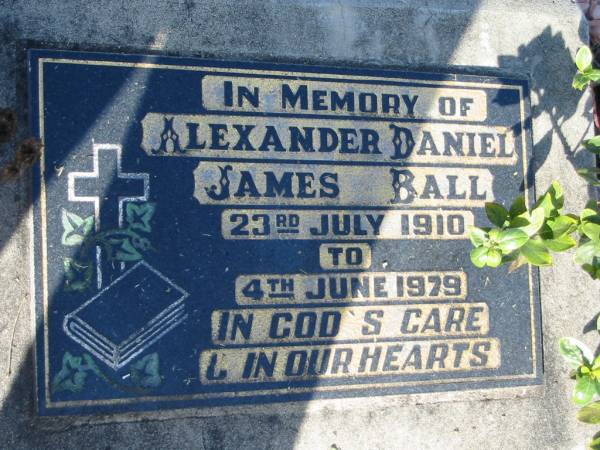 Alexander Daniel James BALL, 23 July 1910 - 4 June 1979;  | Lowood Trinity Lutheran Cemetery (Bethel Section), Esk Shire  | 