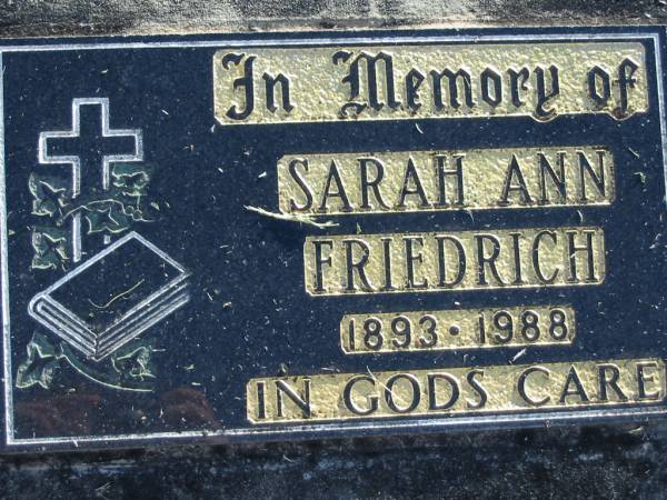 Sarah Ann FRIEDRICH, 1893-1988;  | Lowood Trinity Lutheran Cemetery (Bethel Section), Esk Shire  | 