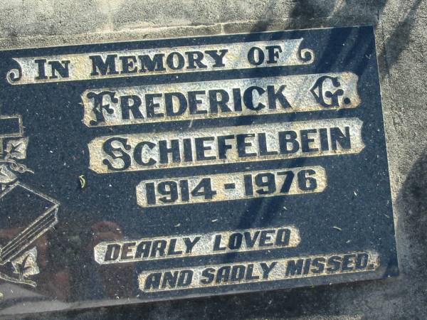 Frederick G. SCHIEFELBEIN, 1914-1976;  | Lowood Trinity Lutheran Cemetery (Bethel Section), Esk Shire  | 