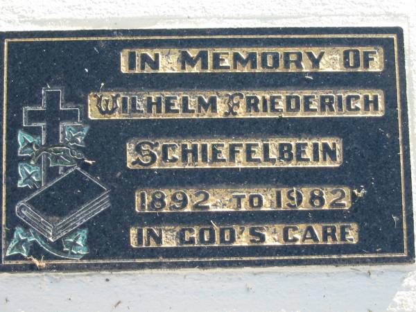 Wilhelm Friederich SCHIEFELBEIN, 1892-1982;  | Lowood Trinity Lutheran Cemetery (Bethel Section), Esk Shire  | 