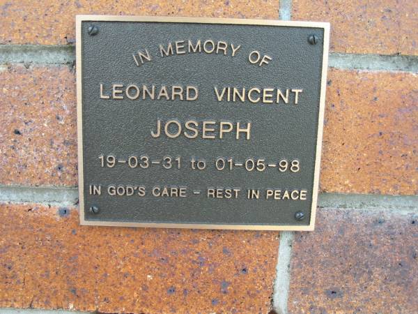 Leonard Vincent JOSEPH, 19-03-31 - 01-05-98;  | Lowood Trinity Lutheran Cemetery (Bethel Section), Esk Shire  | 