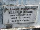 Ellen B. LYONS, died 27 July 1953 aged 46 years; Lowood Trinity Lutheran Cemetery (St Mark's Section), Esk Shire 