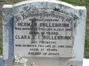 
Herman BULLEBRINK, died 9 July 1951 aged 61 years, husband;
Clara E.C. BULLEBRINK, nee FREIBOTH, died 22 June 1983 aged 87 years;
Lowood Trinity Lutheran Cemetery (St Marks Section), Esk Shire
