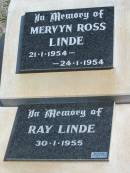 Mervyn Ross LINDE, 21-1-1954 - 24-1-1954; Ray LINDE, 30-1-1955; Lowood Trinity Lutheran Cemetery (St Mark's Section), Esk Shire 