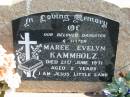 
Maree Evelyn KAMMHOLZ, died 21 June 1971 aged 2 years, daughter sister;
Lowood Trinity Lutheran Cemetery (St Marks Section), Esk Shire
