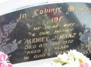 
Audrey J. MANZ, died 8 July 1972 aged 37 years, wife mother;
Lowood Trinity Lutheran Cemetery (St Marks Section), Esk Shire
