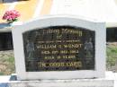 
William S. WENDT, died 19 Dec 1963 aged 21 years, son brother;
Lowood Trinity Lutheran Cemetery (St Marks Section), Esk Shire
