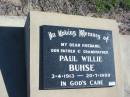 Paul Willie BUHSE, 3-4-1913 - 20-7-1999, husband father grandfather; Lowood Trinity Lutheran Cemetery (St Mark's Section), Esk Shire 