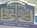 
John Cyril LYNDS,
husband of Jean,
father of Sandra & Janelle,
died 1 Sept 2001 aged 72 years;
Mabel Jean LYNDS,
wife of Jack,
mother of Sandra & Janelle,
died 12 March 1994 aged 65 and 12 years;
Ma Ma Creek Anglican Cemetery, Gatton shire
