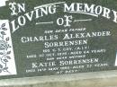 
Charles Alexander SORRENSEN, father,
died 1 Oct 1975 aged 64 years;
Katie SORRENSEN, mother,
died 14 May 1992 aged 77 years;
Ma Ma Creek Anglican Cemetery, Gatton shire
