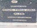 
Hedwig Freida Anna KLEIN, aunt,
died 27 May 1977 aged 94 years;
Ma Ma Creek Anglican Cemetery, Gatton shire

