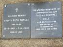 
Sylvia Ruth ARNOLD (nee COLE),
26-5-1907 - 5-8-1995;
Thelma Winifred COLE, sister aunt,
18-3-30 - 22-1-96;
Ma Ma Creek Anglican Cemetery, Gatton shire
