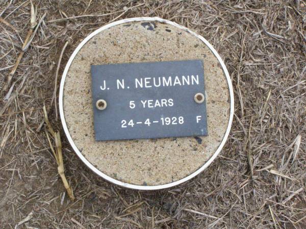 J.N. NEUMANN, female,  | died 24-4-1928 aged 5 years;  | Ma Ma Creek Anglican Cemetery, Gatton shire  | 