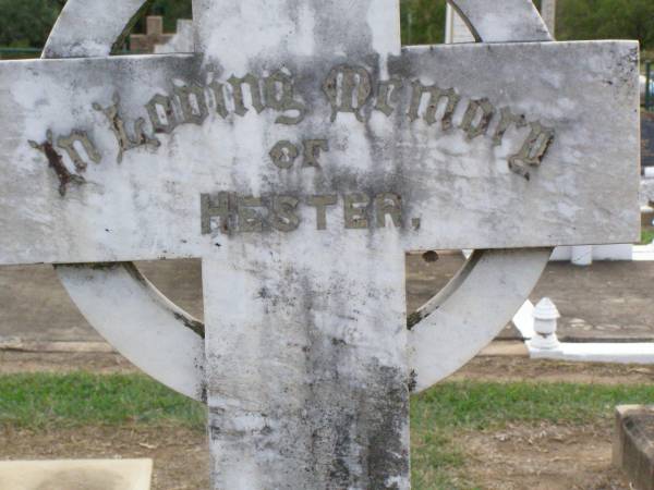 Hester, daughter of Ebenezer & Isabella FOSTER,  | died 6 Aug 1923 aged 12 years 11 months;  | Ma Ma Creek Anglican Cemetery, Gatton shire  | 