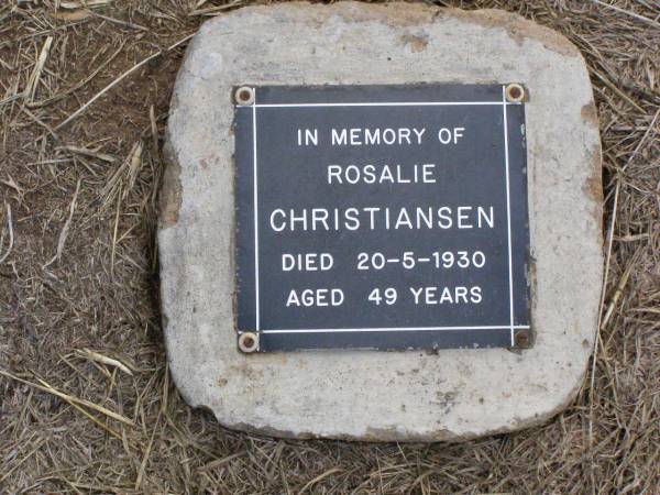 Rosalie CHRISTIANSEN,  | died 20-5-1930 aged 49 years;  | Ma Ma Creek Anglican Cemetery, Gatton shire  | 